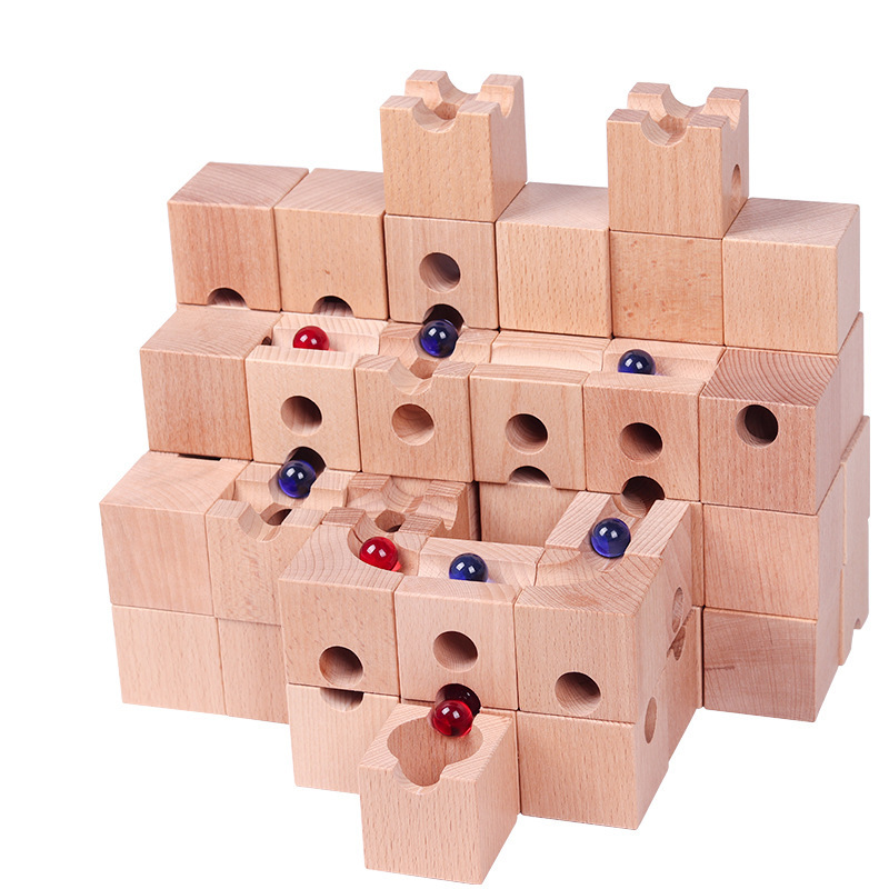 Marble Run Set - مجموعة بناء مسار الكرات الخشبي الصلب،